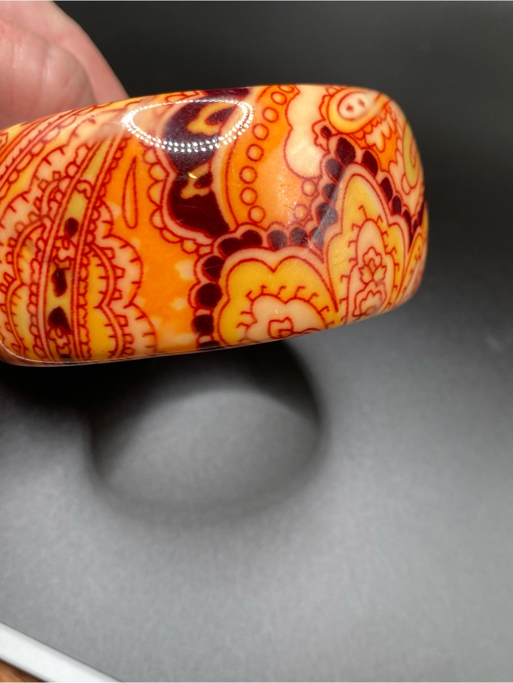 Vintage Orange Patterned Resin Bangle Bracelet